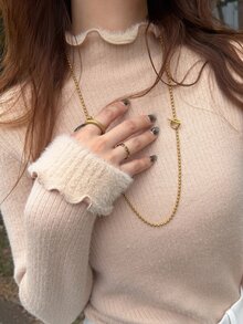 FRIFUL Women's Casual Solid Color Stand Collar Sweater, Autumn/Winter - Apricot - View 5