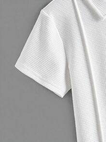 SHEIN 青少年男孩 1/4 拉鍊 Polo 衫 素色條紋休閒薄款日常穿著夏季款 - 彩色 - 查看 3