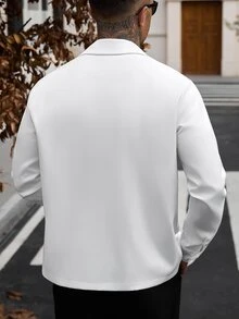 Manfinity CasualCool Men's Autumn Casual Solid Color Double-Breasted Shirt - White - View 2