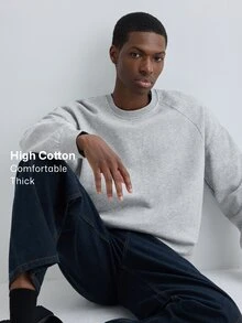 Merionis Men's Solid Color Crew Neck Long Sleeve Casual Versatile Sweatshirt - Light Grey - View 1