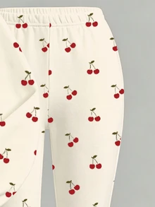 少女秋冬休閒時尚舒適極簡 Enjoy Cherry 圓領衛衣與喇叭褲兩件套，適合日常穿著 - 彩色 - 查看 5