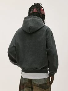 Baseblock Men's Cotton Black Washed Vintage Y2K Streetwear Short Pullover Hoodie, New Fall Looks - Black - View 2