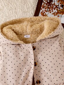 SHEIN 女童冬季外套，卡其色，毛絨內裡，連帽，鈕扣開合，時尚夾克，適合日常休閒穿著 - 卡其色 - 查看 6