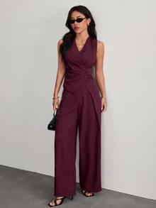SHEIN PETITE 女款套裝，秋/冬季通勤優雅風格 - 紫紅色 - 查看 2
