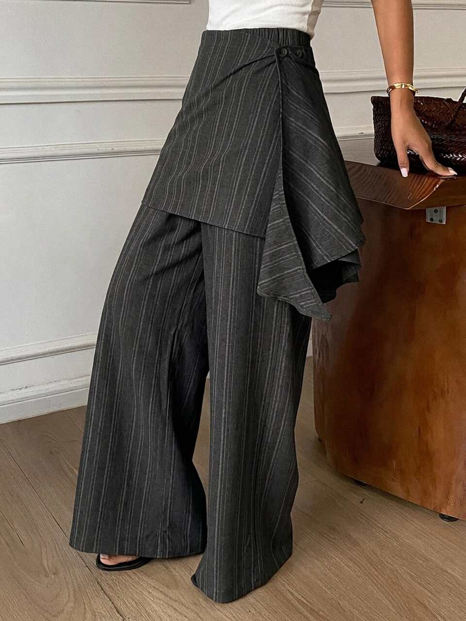 Women's High Waist Striped Loose Straight Leg Wide Leg Casual Pants For Commuting, Summer And Autumn