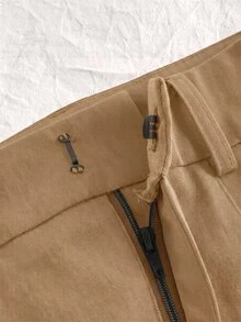 SHEIN EZwear Plus Size Women Solid Color Pleated Side Tie Wide Leg Suit Pants - Khaki - View 4