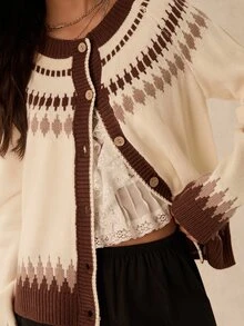 Easelle Vintage Bohemian Round Neck Cardigan For Women - Multicolor - View 7