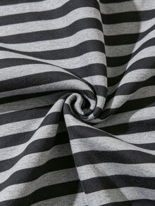 IslaSuriya Casual Loose Drop Shoulder Striped Sweatshirt - Black - View 5