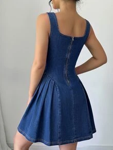 Elenzga High Elasticity Denim Tank Dress - Blue - View 2
