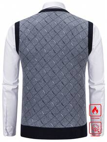 Manfinity Homme Men's Autumn/Winter Plaid V-Neck Casual Versatile Knit Vest - Grey - View 2