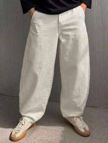 DAZY Spring/Autumn White Washed Distressed Straight Leg Loose Fit Korean Style Men's Plus Size Jeans - White - View 1