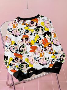 THE POWERPUFF GIRLS X SHEIN Plus Size Women's Crew Neck Long Sleeve Casual Sweatshirt - White - View 2