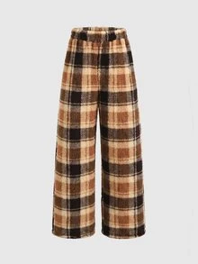 SHEIN 少女格紋保暖內裡加厚百搭長褲，適合秋冬穿著 - 彩色 - 查看 3