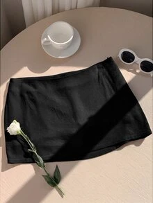 SHEIN EZwear 女款素色休閒百搭裙褲，適合日常穿著 - 黑色 - 查看 6