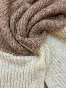 Selenza V-Neck Patchwork 2 In 1 Button-Up Cardigan Contrast Color Sweater Spring/Autumn Design Niche Inner Layer Knit Top - Camel - View 6