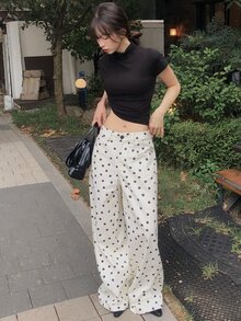 DAZY Polka Dot Loose Wide Leg Pants Casual Street Vacation Autumn Winter Long Jeans For Women - White - View 5