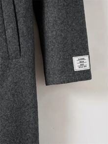 SHEIN EZwear 女款格紋羊毛大衣，內裡字母圖案，秋冬款 - 深灰色 - 查看 5
