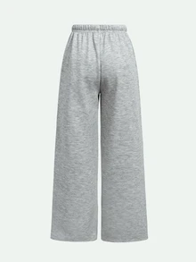 SHEIN 青少年女孩秋冬淺灰色保暖內裡休閒抽繩腰寬鬆運動長褲 - 淺灰色 - 查看 4