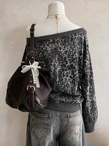 Lalippa 豹紋數位印花時尚簡約女款大圓領長袖運動衫，送給朋友的禮物 - 彩色 - 查看 2