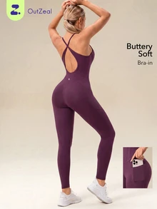 OutZeal Long-Length Removable Padded Camisole Jumpsuit - Burgundy - View 1