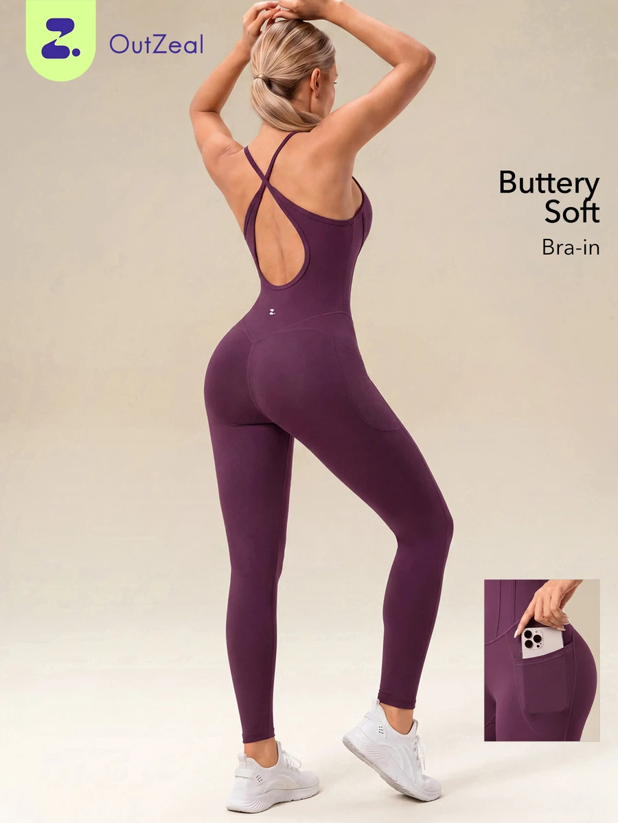 OutZeal Long-Length Removable Padded Camisole Jumpsuit - Burgundy - View 1