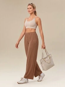 OutZeal Women Sports Pants Casual Studio Work Natural Soft Elastic Waist Straight Leg Pants - Brown - View 4