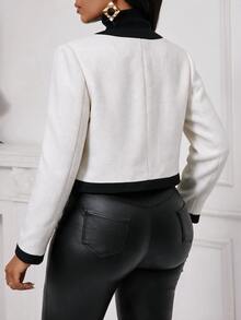 SHEIN Lady Jaket Lengan Panjang Kancing Gaya Vintage Wanita untuk Kantor dan Perjalanan Sehari-hari - Hitam dan Putih - View 2