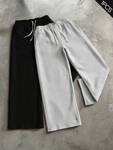 Manfinity Homme Men's Plus Size Letter Print Drawstring Waist Casual Sweatpants - Grey - View 3