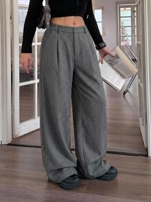 DAZY Women's Casual Elegant Goth Commute Straight Leg Pants Autumn School Office Gray - Dark Grey - View 1