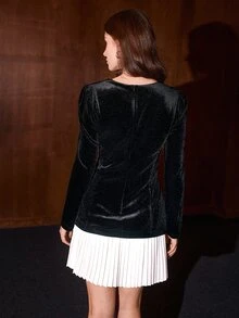 MOTF PREMIUM MINIMALIST ELEGANT SQUARE NECK PATCHWORK PLEATED HEM DRESS - Black and White - View 4