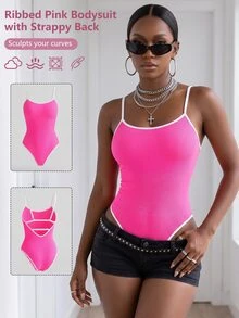 Zolique Women's Colorblock Camisole Style Sports Jumpsuit - Hot Pink - View 1