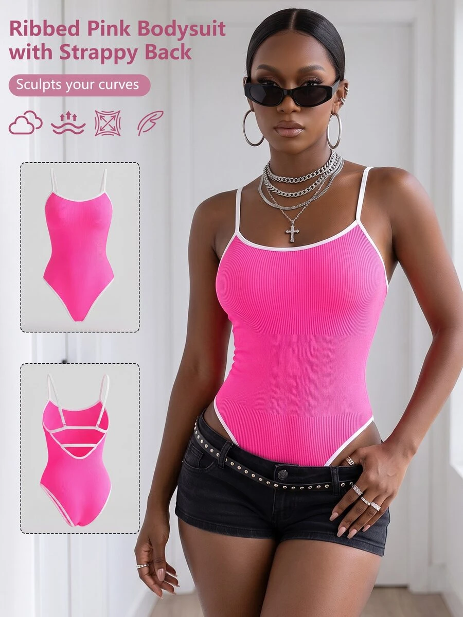 Zolique Women's Colorblock Camisole Style Sports Jumpsuit - Hot Pink - View 1