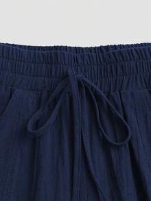 Breezaya Women's Casual Solid Color Waist Tie Cuffed Lantern Pants - Navy Blue - View 4