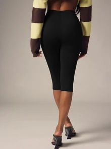 Denimoi Soft Knit Super Stretch Capri Leggings Bodycon Capri Pants Sexy Capris Everyday Wear - Black - View 5