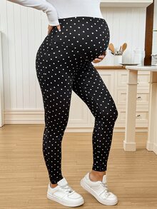 SHEIN 孕婦波點印花高腰緊身褲 - 黑色 - 查看 7
