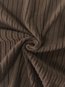 SHEIN Set 2 Potong Maillard: Atasan Rajut Leher Tinggi dengan Patchwork dan Ruffle Satin Cuff + Celana Jogger Corduroy Warna Caramel - Coklat - View 5