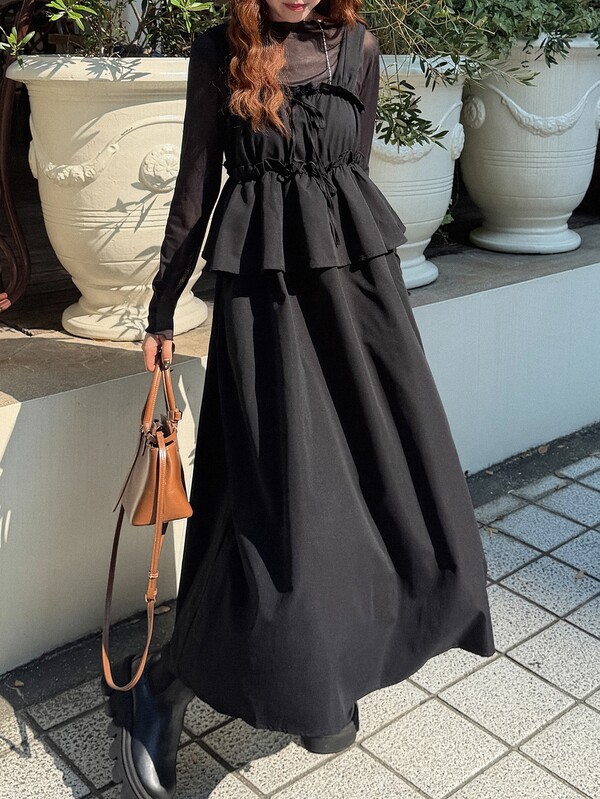 FRIFUL Women's Mesh Patchwork Pleated Casual Party Long Dress