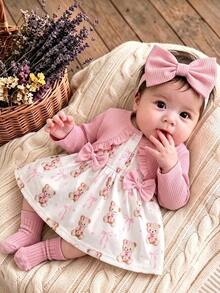 SHEIN 2 Pieces Fashion Leopard Print Baby Dress - Baby Pink - View 1