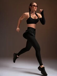 Powerista Women's All Seasons Black 2-In-1 Running Shorts With Phone Pocket Athletic Leggings Features Breathable Fabric And Reflective Patterns - Black - View 6