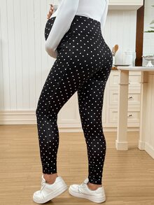 SHEIN 孕婦波點印花高腰緊身褲 - 黑色 - 查看 2