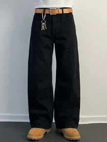 DAZY Men's Long Straight Leg Black Jeans, Spring/Autumn - Black - View 5