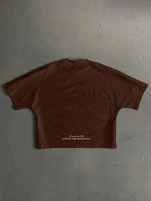 StoneGrade Men's Letter & Mountain Print Crew Neck Loose Cropped Batwing Short Sleeve Casual T-Shirt - Brown - View 2