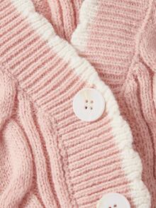 SHEIN MOD V-Neck Slim Fit Cable Knit Textured Cardigan - Pink - View 3