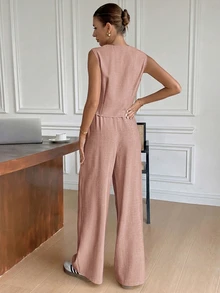 Serisse Women's Vest & Pants Suit Set - Dusty Pink - View 2