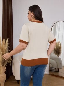 Lacomfia Sweater Lengan Pendek Motif Bunga Kasual Musim Gugur Ukuran Besar - MultiWarna - View 2