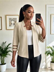 SHEIN Lady Plus Size Autumn Casual Commuter Blazer - Khaki - View 5