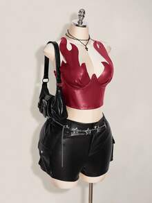 SHEIN ICON 大尺碼女款純色修身百搭休閒上衣 - 紅色 - 查看 4