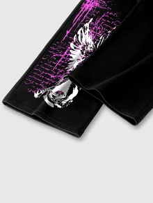 ROMWE MEN Street Life Teen Boy Cross Slogan Print Sweatpants - Black - View 5