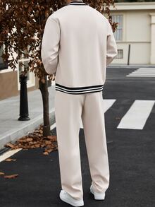 Manfinity CasualCool 男士秋季休閒夾克與長褲套裝 - 杏色 - 查看 2