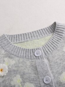 Linavere Women's Romantic Handmade Floral Applique Long Sleeve Single-Breasted Knit Cardigan - Light Grey - View 8